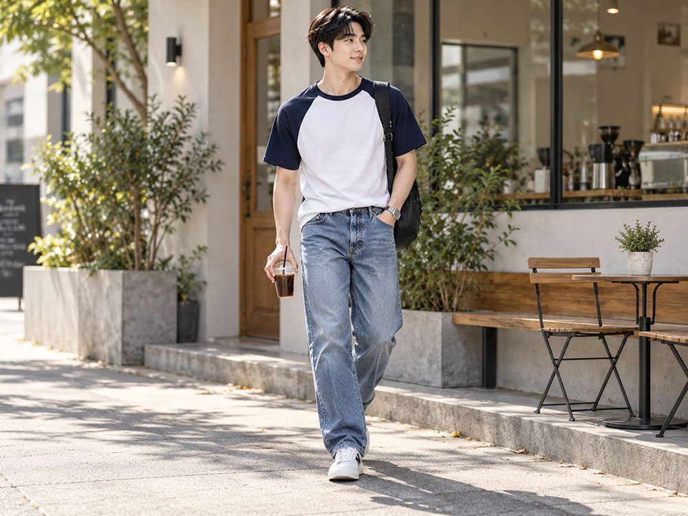 Phối áo Raglan với quần jeans